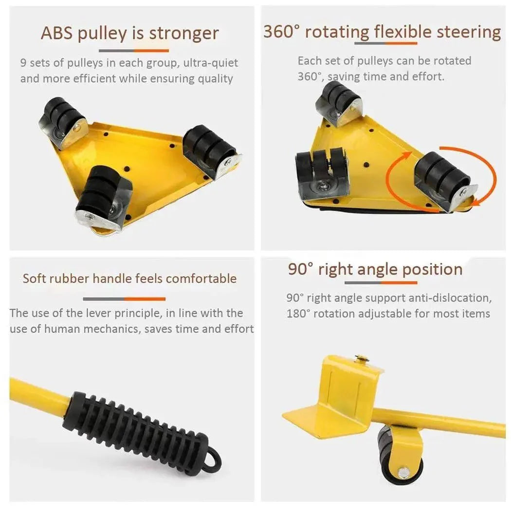 5 Pcs 360 Degree Rotating Furniture Moving Wheels with Wheel Bar