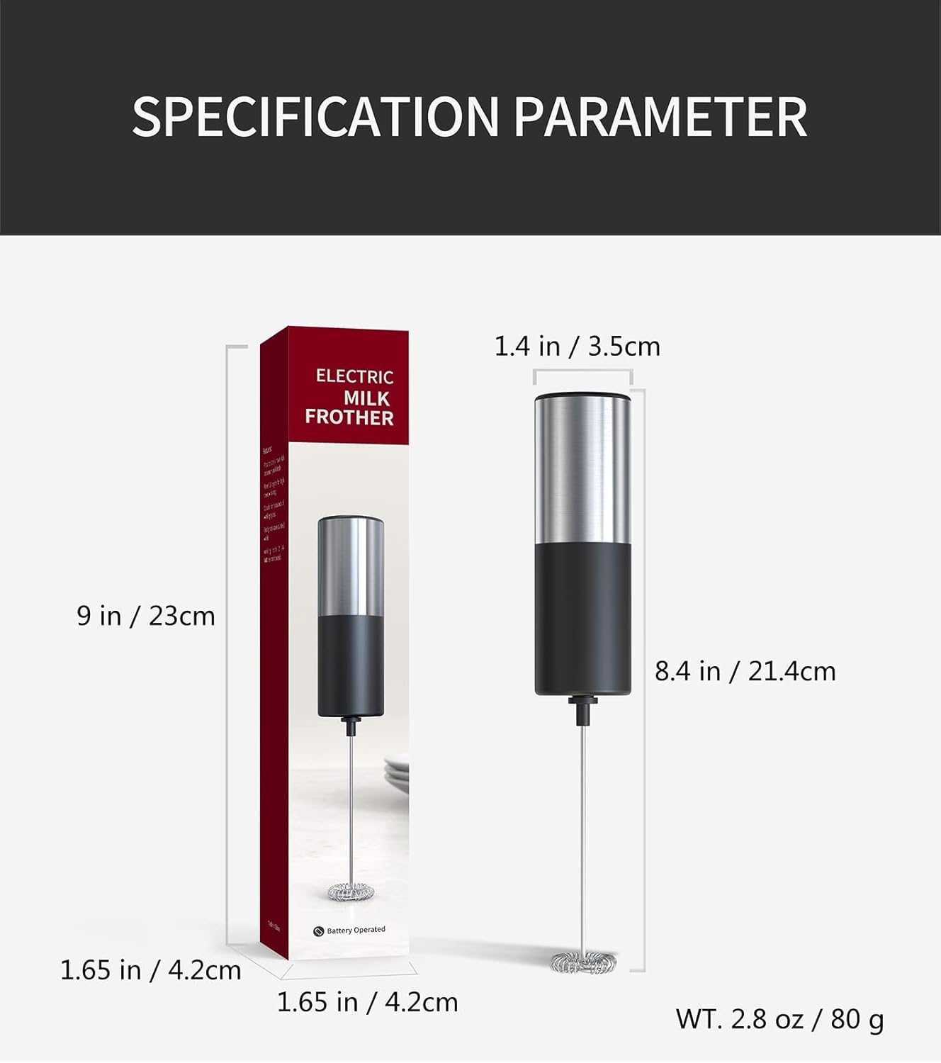 Handheld Battery-Operated Electric Milk Frother