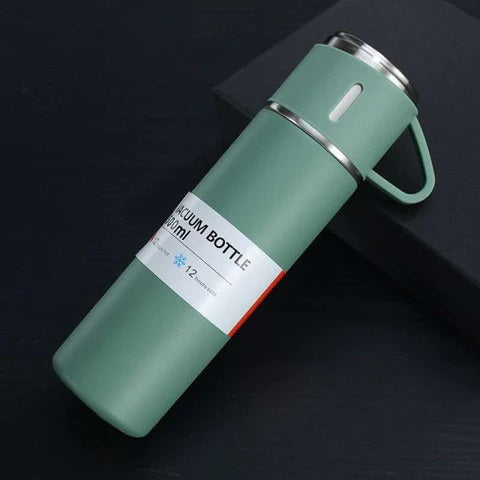 500ml Stainless Steel Vacuum Insulated Thermos Flask With 3 Cups, Stainless Steel Thermo 500ml/16.9oz Vacuum Insulated Bottle with Cups